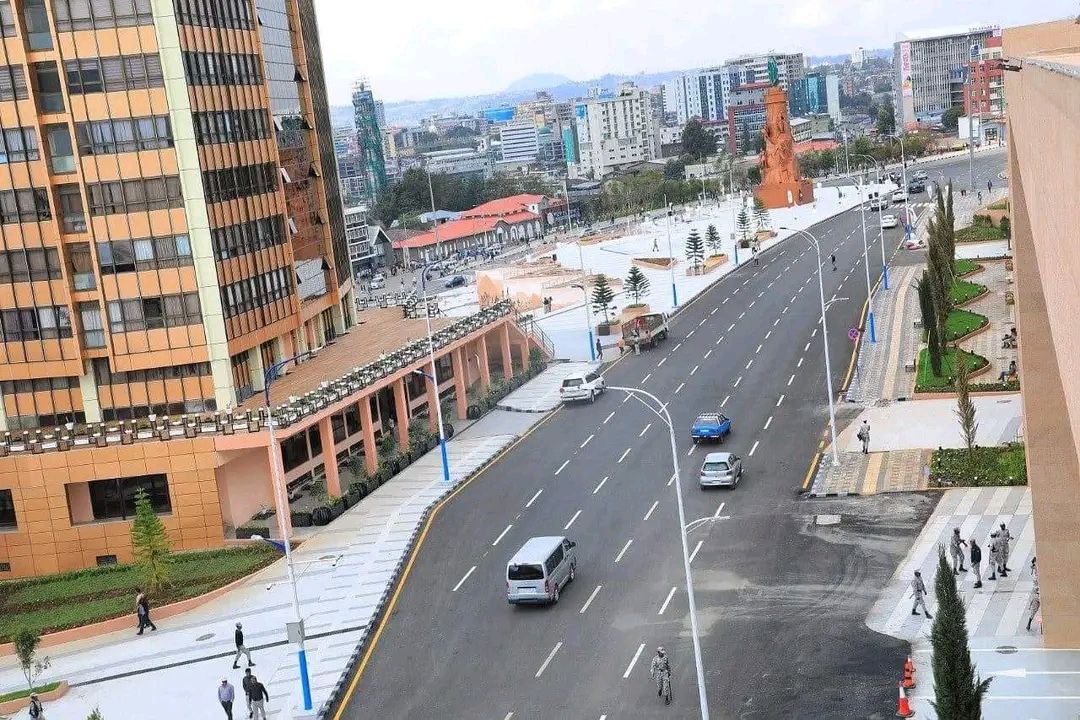 Addis Ababa minibus terminal — vehicles lined up ready for departure
